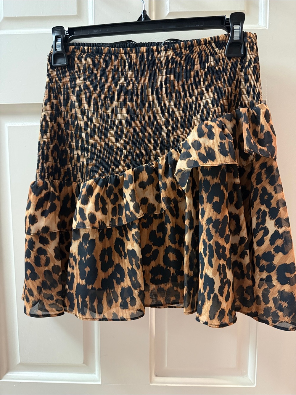 Milly Leopard Print Ruffle Skater Skirt - Black & Tan